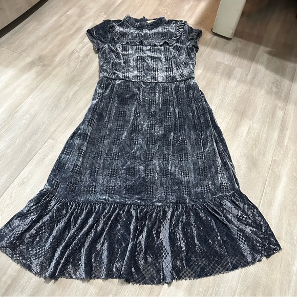 Zapelle Eshakti Houndstooth Burnout Velvet Blue Dress Sz 14 - Picture 2 of 9